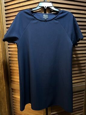 Anna Lane Navy Dress with scalloped sleeves